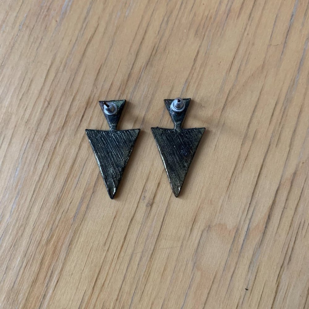 Aztec Geometric Gold Drop Earrings - Picture 3 of 4
